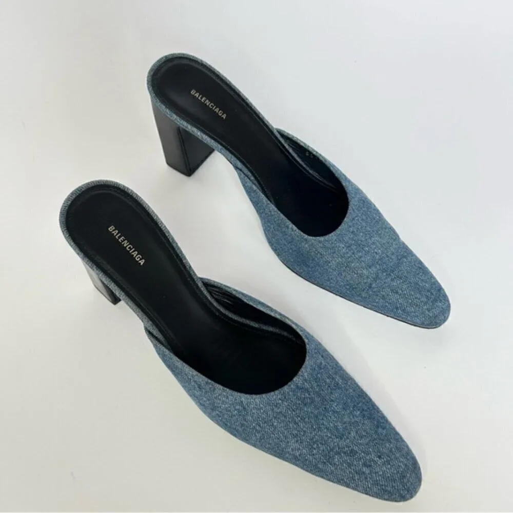 Balenciaga Blue Denim Mules Almond Toe size 37.5 - Picture 9 of 9
